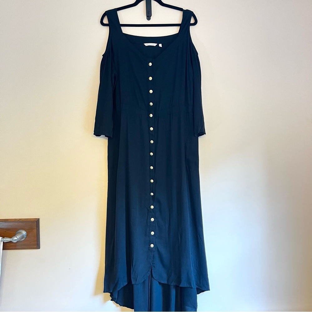 Soft Surroundings Maxi Dress Black Button Down Cold Shoulder Size L